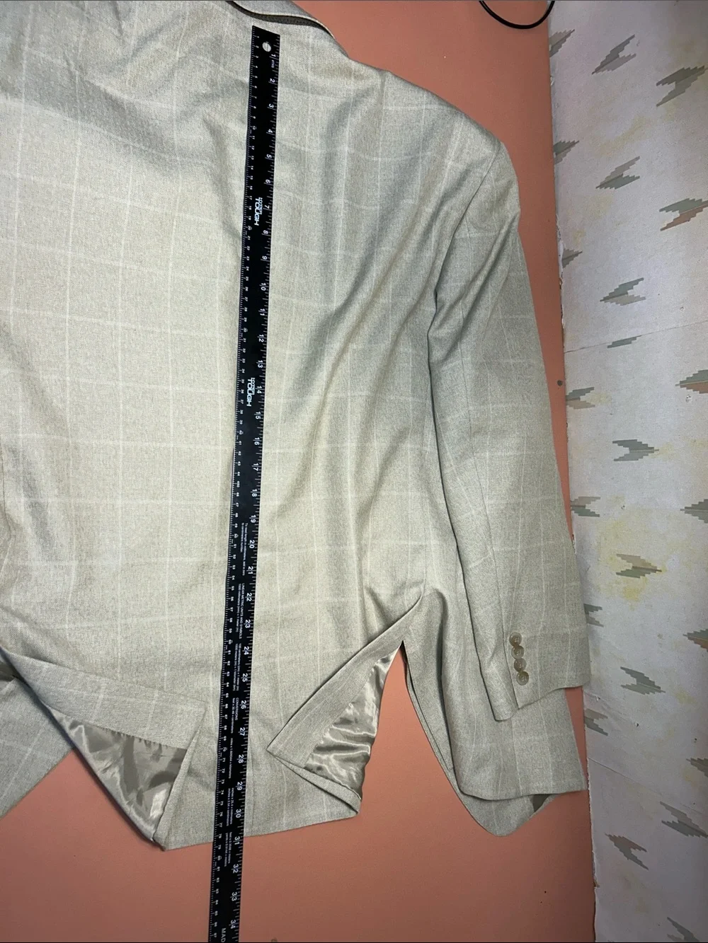 Beige Windowpane Wool Blend Blazer - Men pmk006